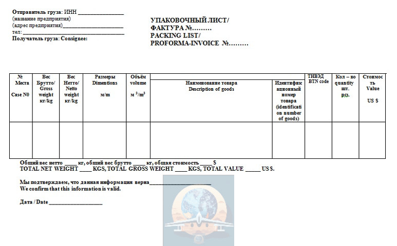 Пакинг лист (Packing List)