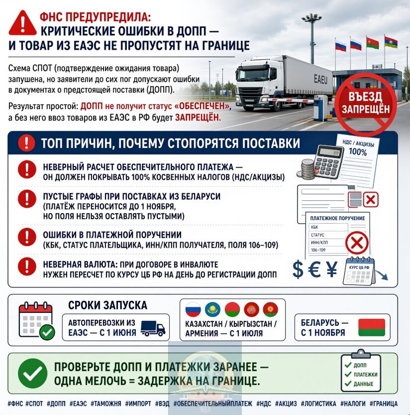 ФНС СПОТ ДОПП: ищут «не пропустят товар из ЕАЭС без статуса “Обеспечен”»